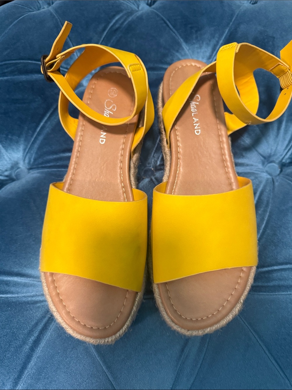 ShoeLand Yellow Ankle-Strap Espadrille Sandals